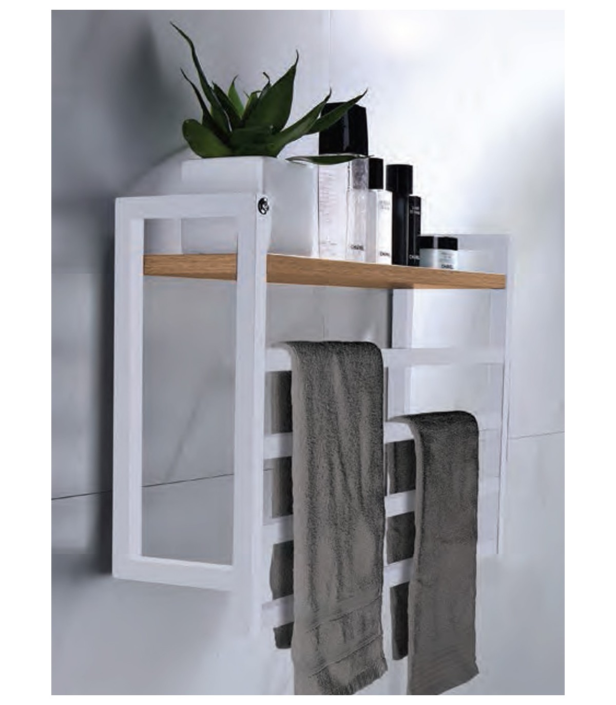 Toallero eléctrico con repisa para baño de diseño moderno